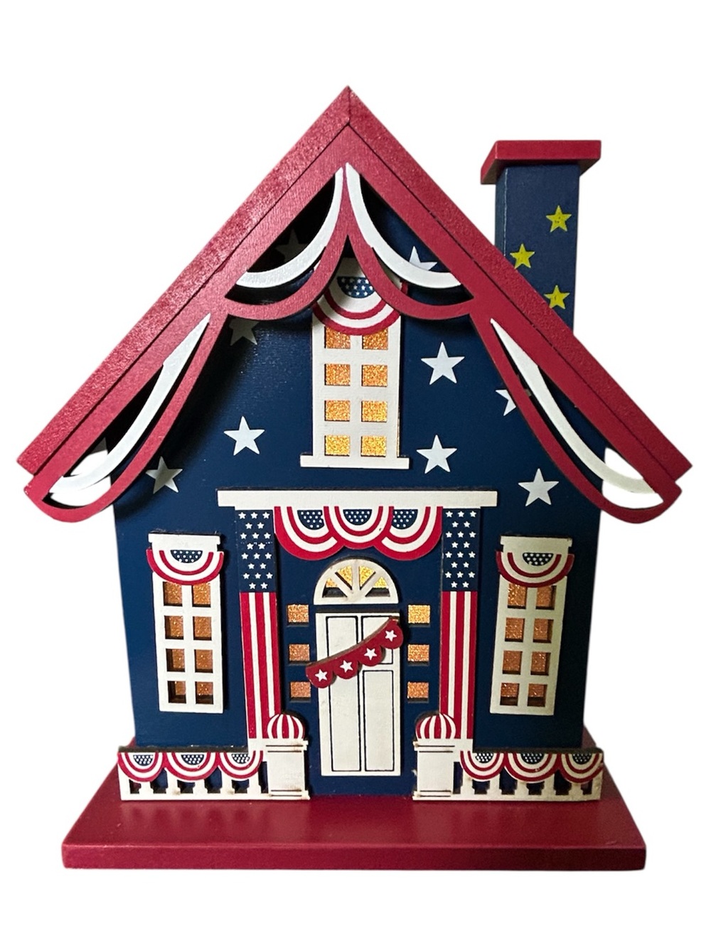 Martha Stewart LED Lighted House Patriotic 4th of July Decor Red White Blue New